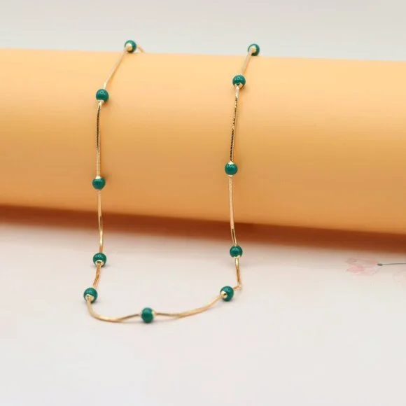 "Rose Gold Necklace with Green Beads, XPNL0132 - Picture 1 of 12